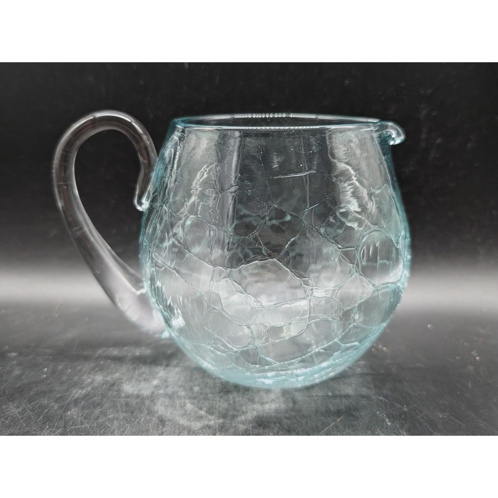 Vintage Blenko 3750 Aqua Blue Crackle Glass Pitcher Hand Blown MCM 5.5"